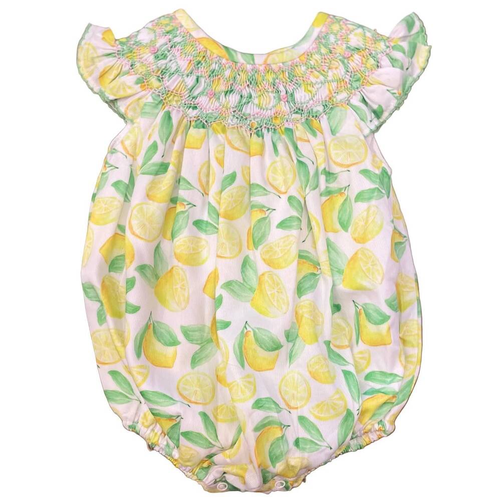 NEW TEETA girls' hallie lemons print bubble romper in yellow